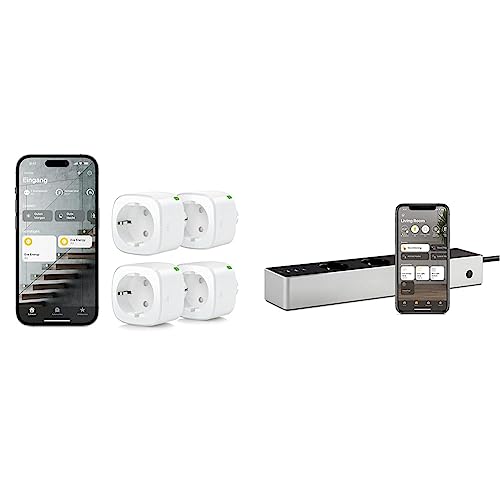 Eve Energy (Matter) 4er Set - Smarte Steckdose, App- und Sprachsteuerung, TÜV-zertifiziert & Energy Strip - Smarte Dreifach-Steckdosenleiste