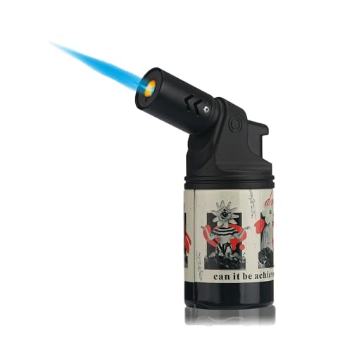 Encendedor de llama tipo chorro de butano de una sola boquilla, Encendedor de antorcha de inyección directa a prueba de viento con llama azul, Tamaño de llama ajustable y recargable (negro)(Black)