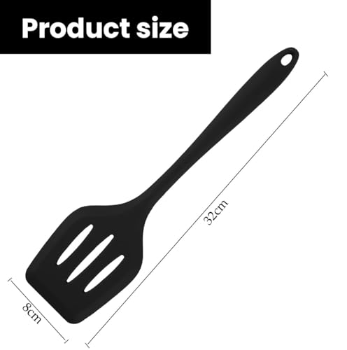 Image of Baskety Silicone Turner Spatula /Slotted Spatula, High Heat Resistant to 480F, Hygienic One Piece Design, Non Stick Rubber Kitchen Utensil for Fish, Eggs, Pancakes, Wok Black Pack of 2