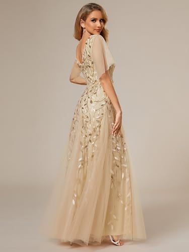 Image of Ever-Pretty Women's Sequin Formal Dresses Evening Gown Sparkly V-Neck Short Sleeve Floor Length Mother of The Bride Dress 736