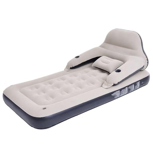 RAPTAVIS Twin Size Air Mattress Sofa Bed with Headboard and Pillow, Inflatable Bed for Outdoor Overnight