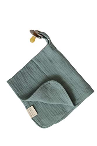 Image of Marlowe & Co Organic Cotton Muslin Baby Blanket with Snap Closure, 15 in x 15 in Lovey with Holder (Sage)