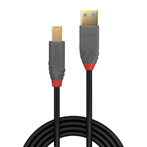 LINDY 2m USB 3.2 Cable. USB-A Male to USB-B 3.0 Male Type B, Monitor Upstream Cable, External Hard Drive, Scanner, Printer, Anthra Line, Black
