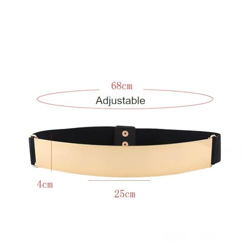 Women's Elasticated Leather Belt, 1.6' (4cm) Glossy Wide Metal Belt, Alloy Locking Buckle Belt Decoration2