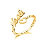 Personalized Name Ring for Women, Customized Promise Heart Ring for Her Adjustable Couples Rings with Name Jewelry Gift (Heart)
