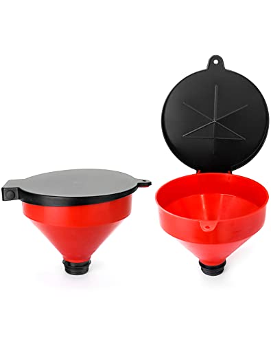 QWORK 4 Quart Lockable Drum Funnel with Removable Screen Filter, 2" BSP Adaptor Safety Plastic Oil Funnel Screen Filter Spill-Free for 55 gal Steel or Poly Drums