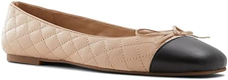 MOOMMO Women Cap Toe Flats Bow Slip On Ballet Flats Comfort Quilted Colorblock Flat Shoes Round Toe Flat Heel Dress Shoes Office Ladies Party Chic Driver Flats Casual Quilted Beige 8.5 M US | Image 1