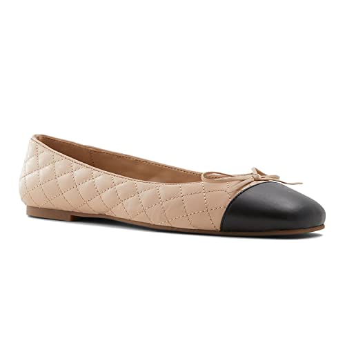 MOOMMO Women Cap Toe Flats Bow Slip On Ballet Flats Comfort Quilted Colorblock Flat Shoes Round Toe Flat Heel Dress Shoes Office Ladies Party Chic Driver Flats Casual Quilted Beige 9.5 M US2