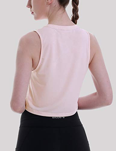 BALEAF Women\'s Workout Sleeveless Shirts Quick Dry Cropped Tank Tops Loose Fit Muscle Shirts Athletic Gym Yoga Tops Pink Size S