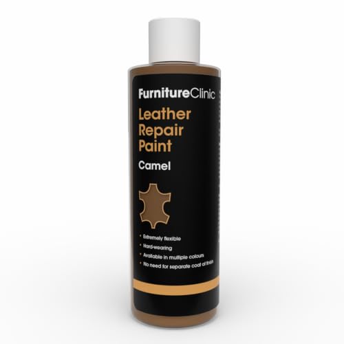 Image of Furniture Clinic Leather Repair Paint | 2-in-1 Seal and Color | Use on Scratches, Tears, and Holes in Car Seats, Furniture | Quick and Easy Leather Repair Kit for Furniture (Camel, 250ml / 8.5oz)