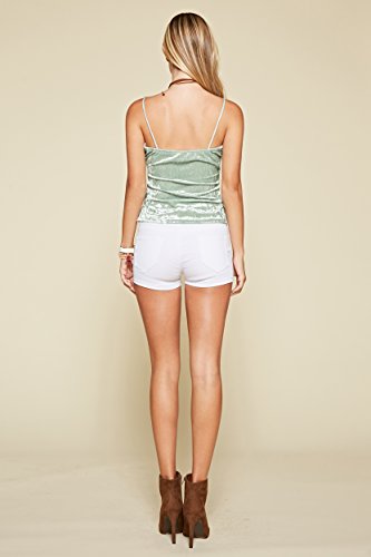 Trend Director Women's Velvet Laced V Neck Spaghetti Strap Cami Tank Top, Camisole Tank Top in Green, Blue & Pink Colors