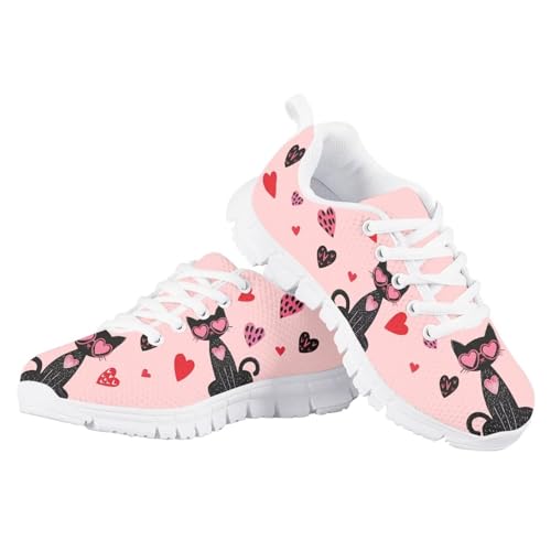 Yzaoxia Black Cat Athletic Running Shoes for Girls Size 4 Love Hearts Tennis Shoes Kids Sneakers Mesh Walking Sneaker Sport Footwear Non Slip Trainers Pink3