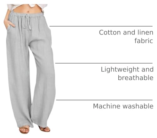Image of CHARTOU Women's Summer Drawstring Waist Wide Leg Loose Cotton Linen Palazzo Pants