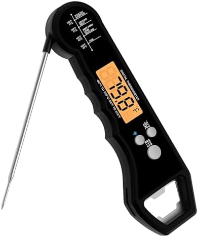 Meat Thermometer IPX7 Waterproof Food Thermometer with Backlight and Calibration for Kitchen, Outdoor Grilling and BBQ (Black)