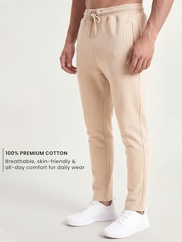 Image of Clans & Hans Men's 100% Pure Cotton Regular Fit Mid Rise Track Pant with Zipper Side Pockets and Back Pocket | Casual Gym Jogging Lounge Wear