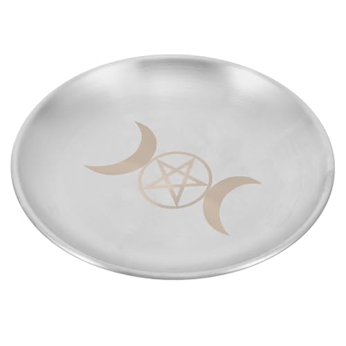 IMIKEYA Pentagram Altar Ritual Plate Dish Ramadan Trays Jewelry Tray Food Fruit Snack Plate Ring Trinket Holder Candle Holder Incense Burner for Smudging Decoration