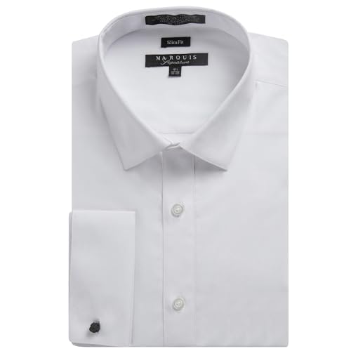 Marquis Men's Slim Fit French Cuff Cotton Blend Solid Dress Shirt