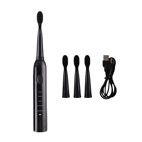 Cepillo de dientes eléctrico negro con 4 cabezales de cepillo para niños Vibración Limpieza del Cepillo de dientes eléctrico Cepillo De Dientes Eléctrico Familiar (Black, One Size)