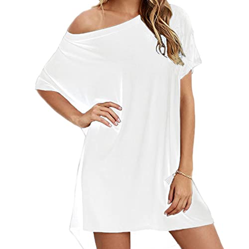 Robe Chemise Grande Taille, col Rond épaules dénudées Robes Chemise de Couleur vive pour Femme L Cover
