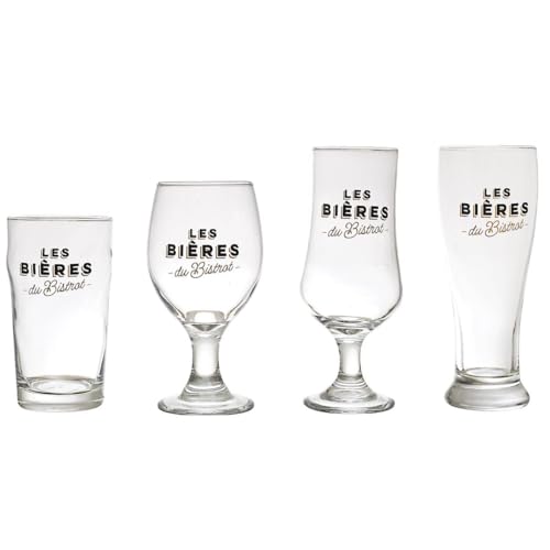 AltoBuy Coffret de 4 Verres à bière en Verre Style bistrot