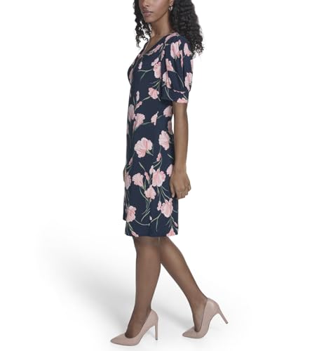 Image of Tommy Hilfiger Women's Short Puff Sleeve V-Neck Shift Mini Dress