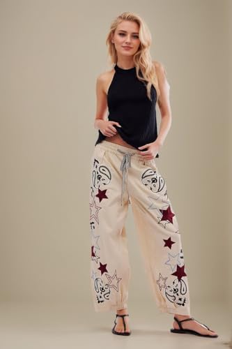 Kedera Mid Rise Barrel Starry Print Jeans for Women Embroidered Wide Leg Denim Pants Boyfriend Baggy Jeans with Pockets2
