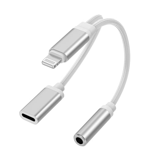 Apple MFi Certified 2 Pack Lightning to 3.5mm Headphones Jack Adapter for iPhone Dongle 2 in 1 Charger and Aux Audio Splitter Adapter Compatible with iPhone 14 13 12 11 XS XR 8 7