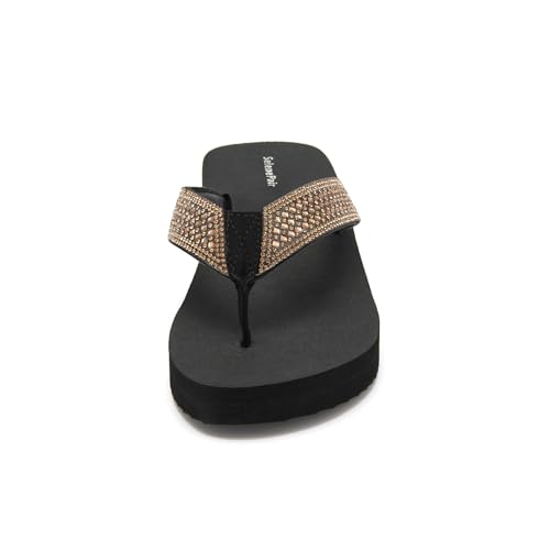 SelenePair Women's Platform Flip Flops Comfortable Arch Support Rhinestone Braid Summer Beach Slide Sandals Soft Woven Strap Slip On Lightweight Casual Walking Thong Sandals4