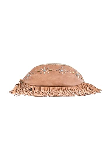 Jessica Simpson Calypso Belt Bag, Stylish Crossbody Purse with Adjustable Strap & Pockets, Almond Brown W/Suede Fringe4