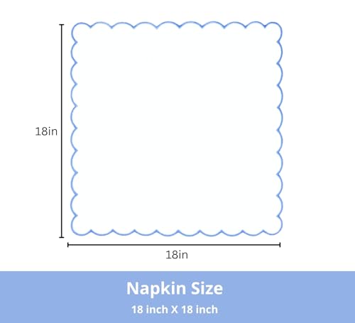 Image of PurpleEssences Scalloped Cloth Napkins 18x18 in - White Edges Light Blue