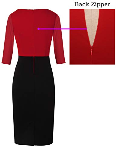 Vfshow E671C-L Womens Red And Black Colorblock Patchwork Slim Zipper Up Work Business Office Party Bodycon Pencil Sheath Dress 6472 Red Xxl thumb #4