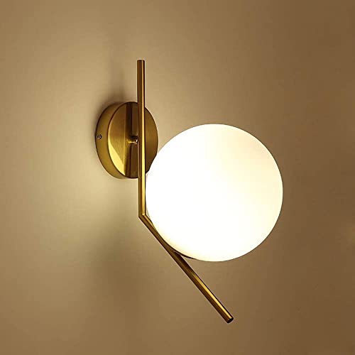 Image of WOKE Metal Modern Globe Shape Sconces E27 Holder Led Decorative Wall Decore Lamp for Living Room and Dining Hall (Down L Without Bulb) 78941, Gold