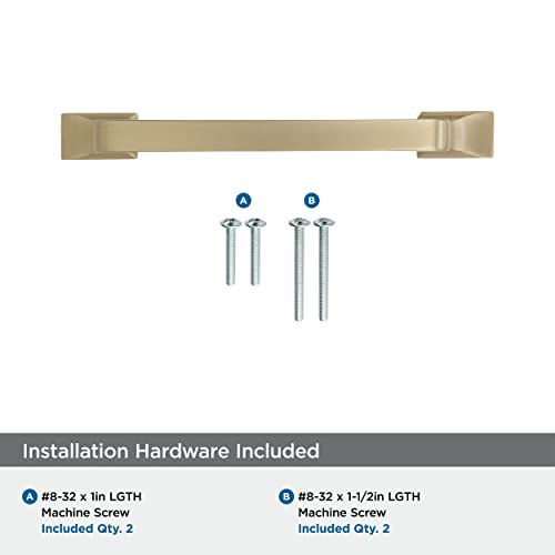 Image of Amerock 3-3 /4 inch Westerly Golden Champagne Drawer Pull | 3-3 /4 inch (96mm) Center-to-Center Mounting Distance and 5-1 /16 inches Overall Length, Durable Zinc Cabinet Hardware