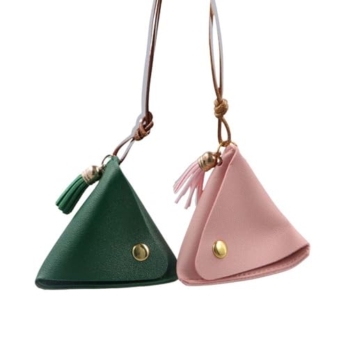 2 Pcs PU Triangle Coin Purse Coin Purse Storage Bag, Zongzi Shape Coin Money Bags Cosmetics Wrist Bag, Small Item Bag for Keys Lipstick Data Cable Storage3