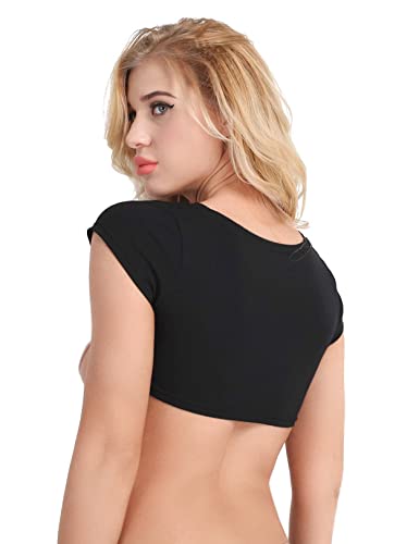 Sexy Short Sleeve Crop Top for Women Solid Scoop Neck Mini T-Shirts Vest Tank2