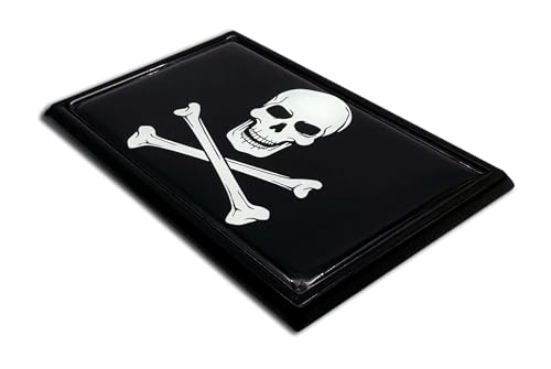 Image of Elektroplate Exclusive Metalhead Collection Pirate Skull and Cross Bones Black Flag All Metal Emblem for Cars, Trucks, and All Auto | Universal Fit at 2.5 inch x 3.8 inch | Weatherproof