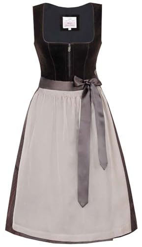 Marjo Dirndl Bidingen 65cm Länge | Samtdirndl mit Reißverschluss | Satinband Damen (DE/NL/SE/PL Numerisch 38 Regular Regular lakritz braun)
