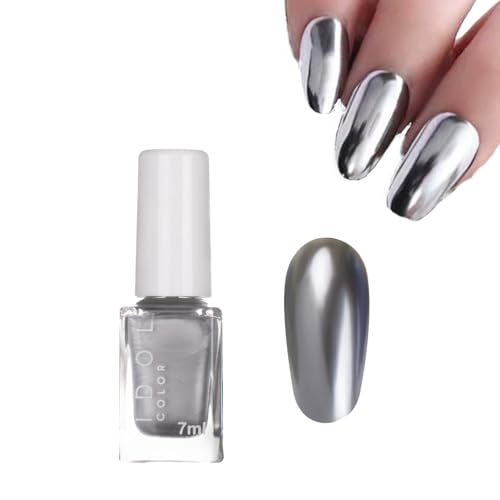 Smalto per unghie argento metallizzato smalto per unghie ad asciugatura rapida Specchio Smalto per unghie a lunga durata Effetto metallo Argento Smalto per unghie a base d'acqua Argento Cromo Smalto