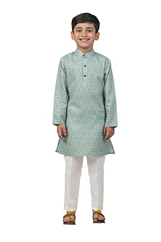 Image of AHHAAAA Kid's Ethnic Shirt Traditional Printed Long Sleeve Regular Wear Indian Kurta Pajama for Boys