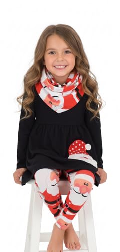 Image of Unique Baby Girls Kids Toddler 3pc Outfit Set Long Sleeve Stretch Tunic Top Leggings and Scarf
