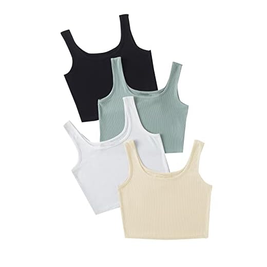 SheIn Women's 4 Pieces Scoop Neck Crop Tops Sleeveless Ribbed Knit Casual Cami Tank Top Multicoloured Small