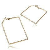 [Adelina Style] 幅2mm フープピアス 大きめ リングピアス レディース 人気 ピアス 1ペア サージカルステンレス 金属アレルギー対応 (正方形 50mm ゴールド)