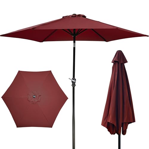 Elevon 9FT Deep Red Outdoor Patio Umbrella with Push Button Tilt and Crank, Beach Umbrella for Sun Shades, Market Umbrella with 6 Sturdy Metal Ribs, UV Resistant Waterproof for Garden