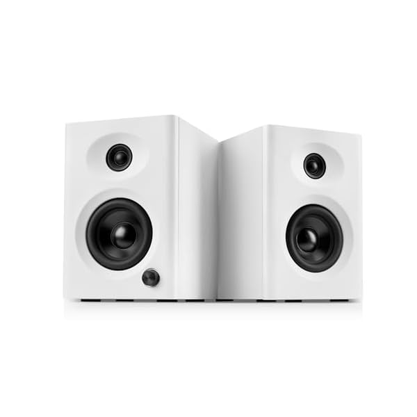 Computer Speakers for Desktop PC, 60W Powerful Sound with Deep Bass & Clear Treble – Compact Bookshelf Speakers for Home Office, Laptop, Music, Audiobooks (White, Pair)