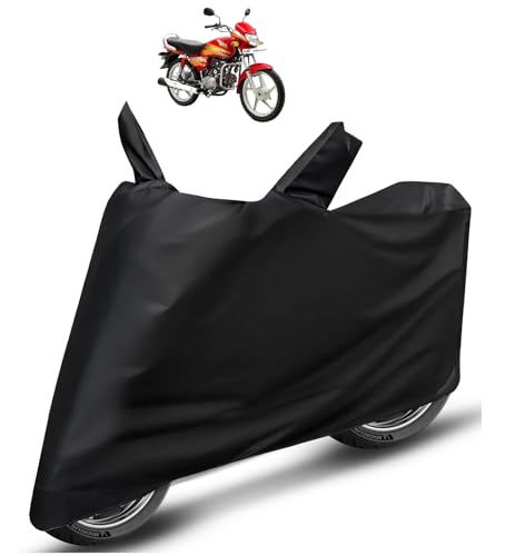 Image of Auto Hub Bike Cover Compatible with HF Deluxe with Mirror Pocket, Dustproof, Heat Resistant, Triple Stitched, HF Deluxe Bike Cover- Plain Black