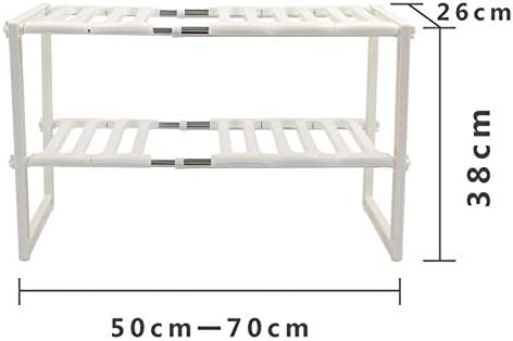 Trintion Under Sink Shelf 50cm to 70cm Adjustable Kitchen Rack Organizer Expandable Storage Tidy Shelf Unit Organizer for Shelving Unit