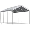 ADVANCE OUTDOOR 10x20 ft Heavy Duty Carport Potable Car Canopy Garage Party Tent Boat Shelter, Adjustable Height from 9.5 ft to 11 ft, Gray