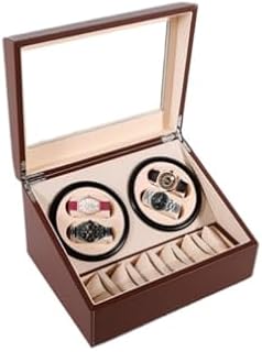 MINUS ONE Uhrendreher Uhrenbox, Automatische Uhrenbeweger Box 100-240V Uhrenbeweger für 4 Automatikuhren + 6 Gitter Uhrenspeichergehäuse Leiser Motor Braun
