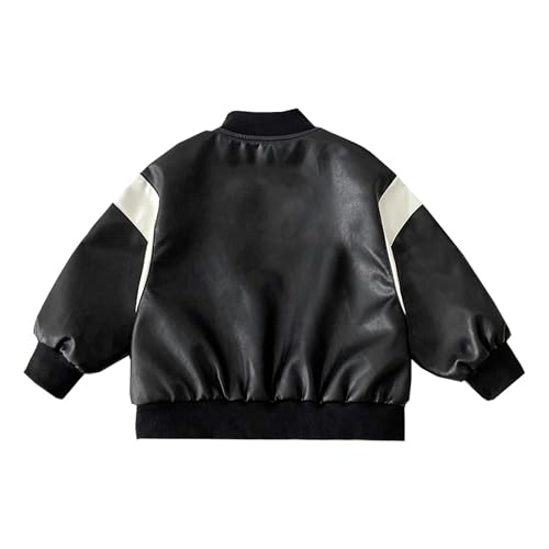 Betusline Boys Color Block Motorcycle Faux Leather Coats Kids Bomber PU Leather Jackets, 18 Months - 8 Years2