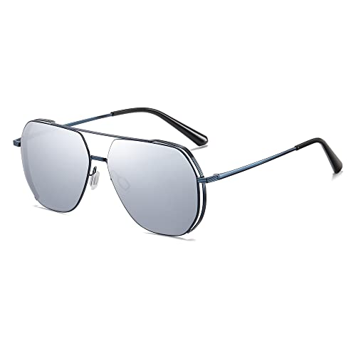 Cyxus Unisex 1046s05 Sonnenbrille, 20-Linsen Silber, Blauer Rahmen